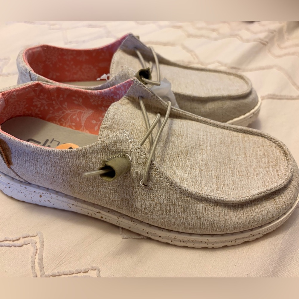 SOLD Hey Dude Wendy Slip On Shoes Womens Size 7 Chambray Nut Beige New NWT